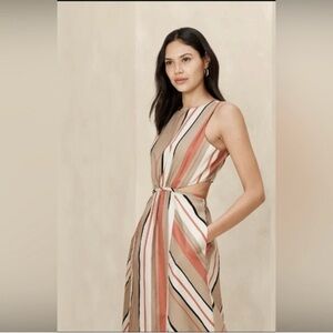 Banana Republic Linen Blend Striped Cutout Midi Dress Size 6